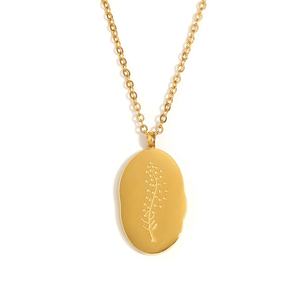 Tarnish Free Irregular Personality 12 Months Flower Pendant Necklace Stainless Steel Gold Plated Birthstone Necklace