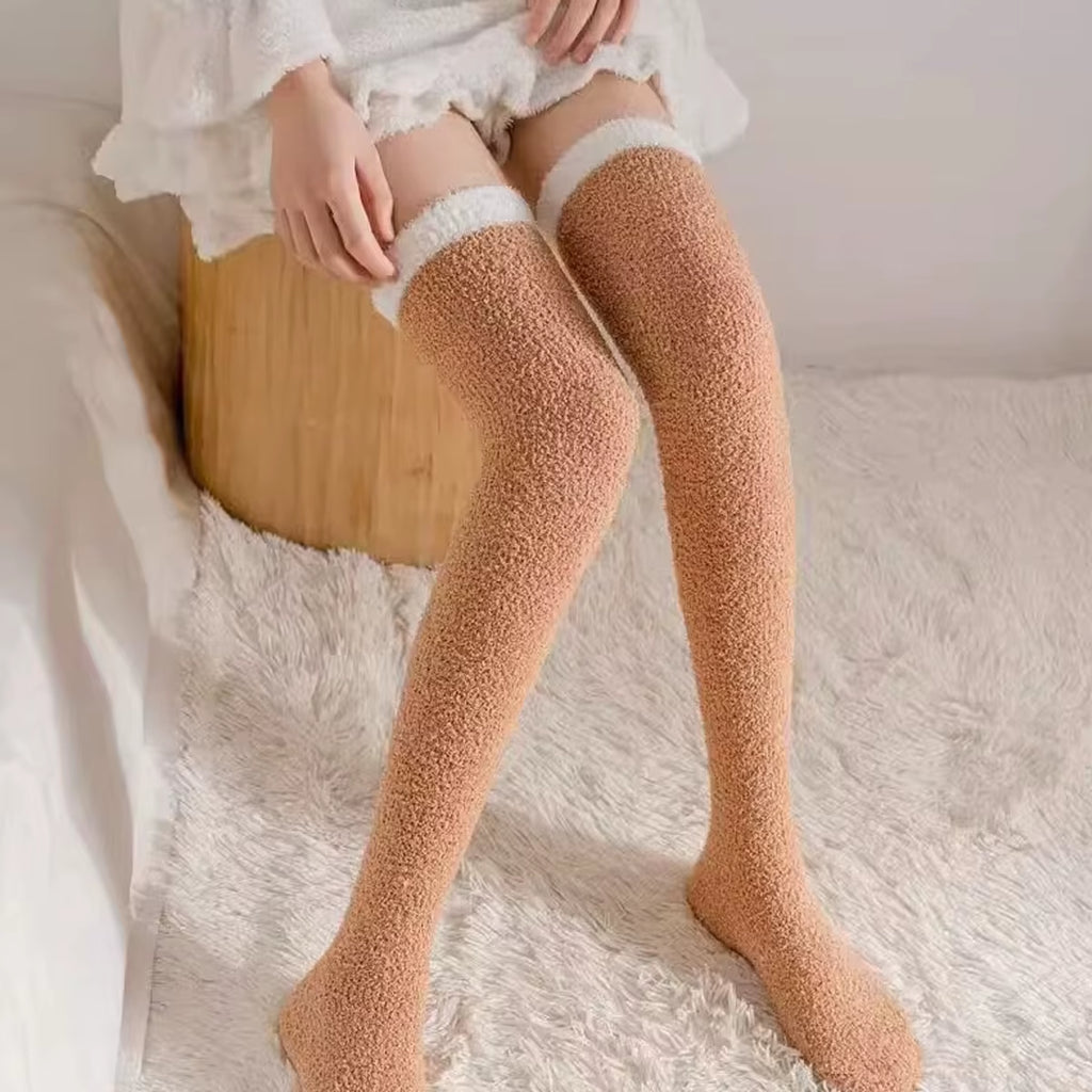 2 Pairs Cute Cow Spots Print Socks, Thickened & Warm Coral Fleece Socks, Women'S Stockings & Hosiery