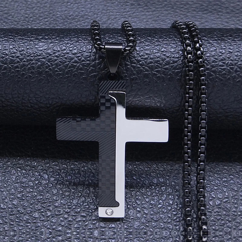 Christian Jesus Cross Necklace Chain for Men Stainless Steel Gold Color Bible Prayer Man Male Jewelry Collar Hombre N2005S02