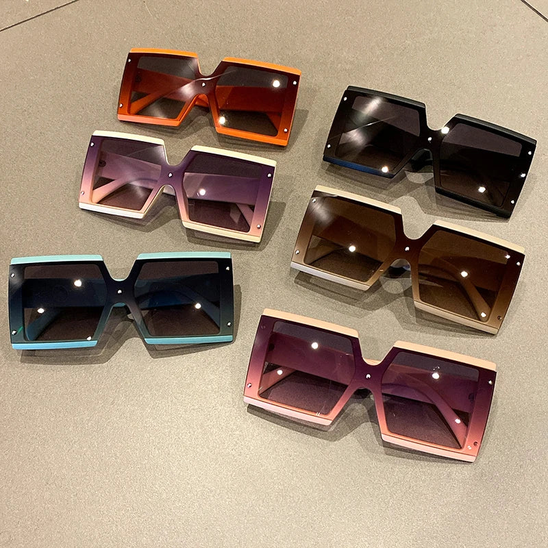 Square Oversized One-Pieces Sunglasses Men Women Trendy Gradient Goggle Eyewear Fashion Luxury Brand Design Sun Glasses