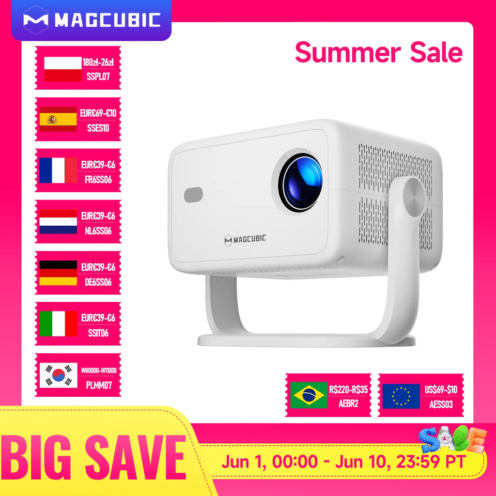 Native 1080P 650ANSI 8K Android 14 L018 360° Projector with Auto Keystone Focus Air Mouse Wifi6 BT5.4 Portable Outdoor