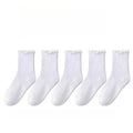 3/5/6/10 Pairs Ruffled Mid Length Socks Women Breathable Solid Color Set Spring and Autumn Comfort Sweat-Absorbing Girls' Socks