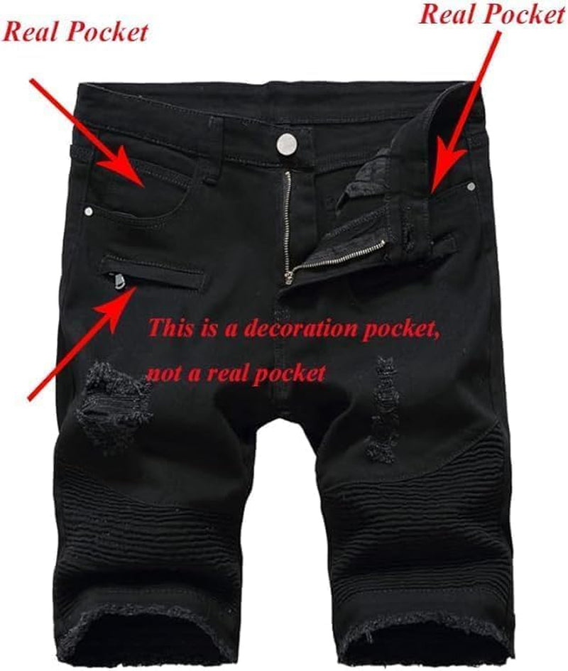 Men'S Casual Denim Shorts Classic Fit Ripped Distressed Summer Jeans Shorts