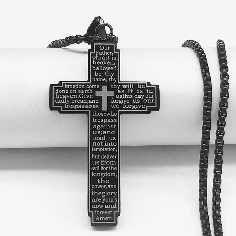 Christian Bible Cross Chain Necklace Stainless Steel Pendant Necklace for Men Religious Prayer Jesus Jewelry Corrente Masculina