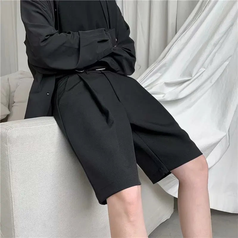 Summer Suit Shorts Men Fashion Business Dress Shorts Men Streetwear Loose British Style Suit Shorts Men Black Formal Shorts