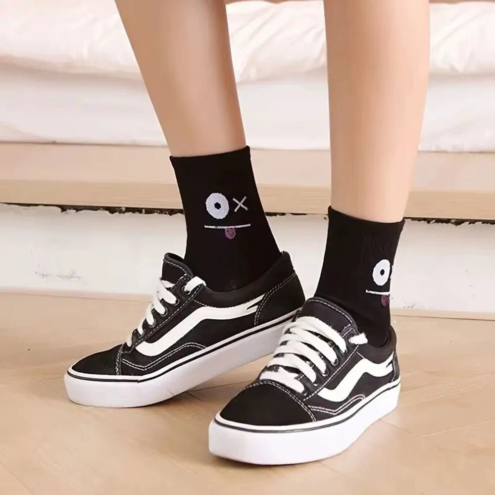 5/10 Pairs Women'S Cute Expression Printed Ankle Socks Comfort Interesting Spring Autumn Medium Tube Sock Girls' Short Socks