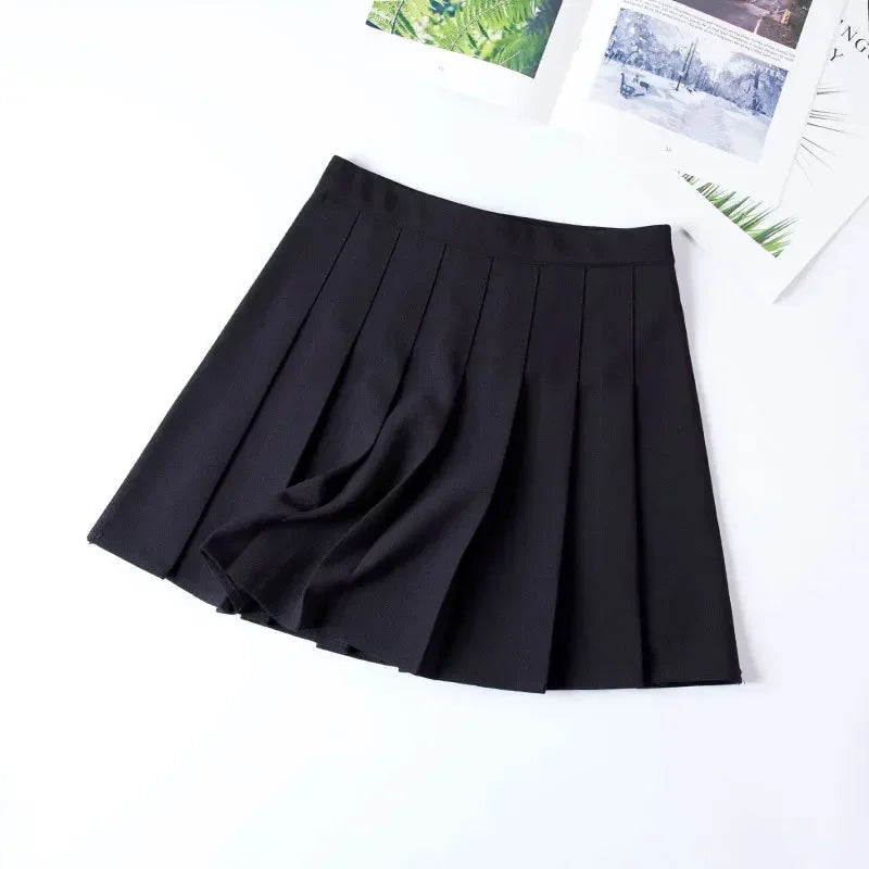 Women Harajuku Sweet Fresh Feeling High Waist Pleated Skirt Elastic Waist Cross Embroidery Skirt Pleated Skirt