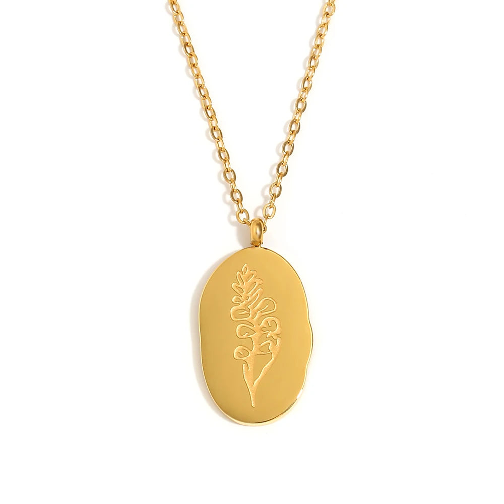 Tarnish Free Irregular Personality 12 Months Flower Pendant Necklace Stainless Steel Gold Plated Birthstone Necklace