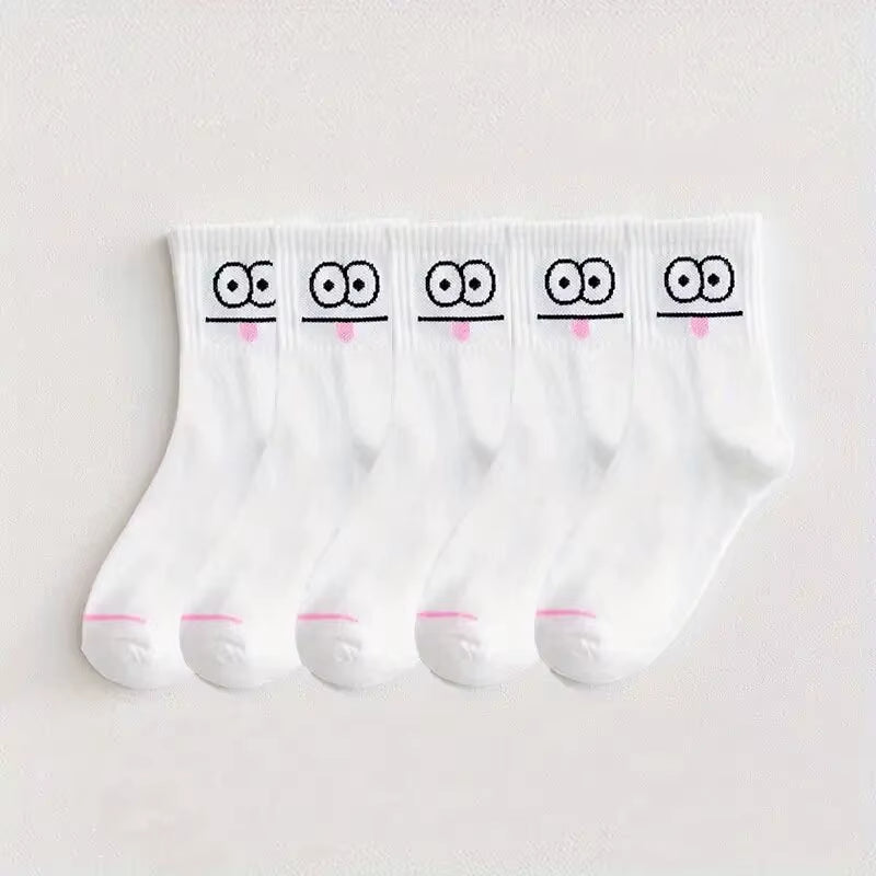 5/10 Pairs Women'S Cute Expression Printed Ankle Socks Comfort Interesting Spring Autumn Medium Tube Sock Girls' Short Socks