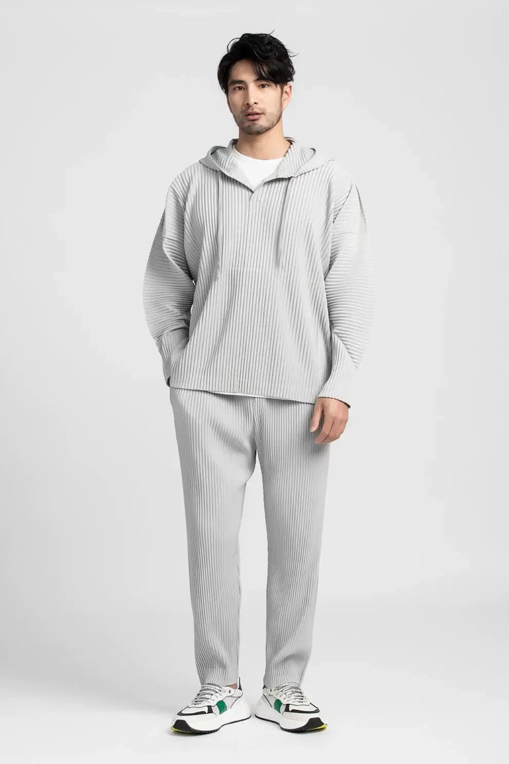 Miyake Pleated Hoodies Fashion Casual Pullover Hoodies Baggy Drawstring Top