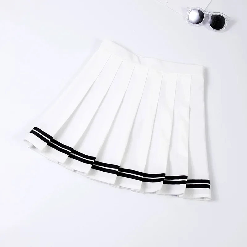 Women Harajuku Sweet Fresh Feeling High Waist Pleated Skirt Elastic Waist Cross Embroidery Skirt Pleated Skirt