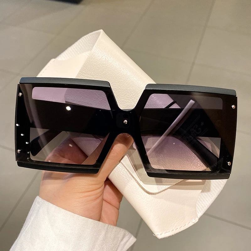 Square Oversized One-Pieces Sunglasses Men Women Trendy Gradient Goggle Eyewear Fashion Luxury Brand Design Sun Glasses