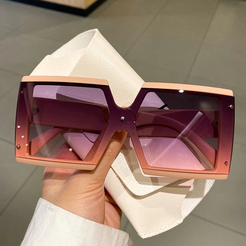 Square Oversized One-Pieces Sunglasses Men Women Trendy Gradient Goggle Eyewear Fashion Luxury Brand Design Sun Glasses