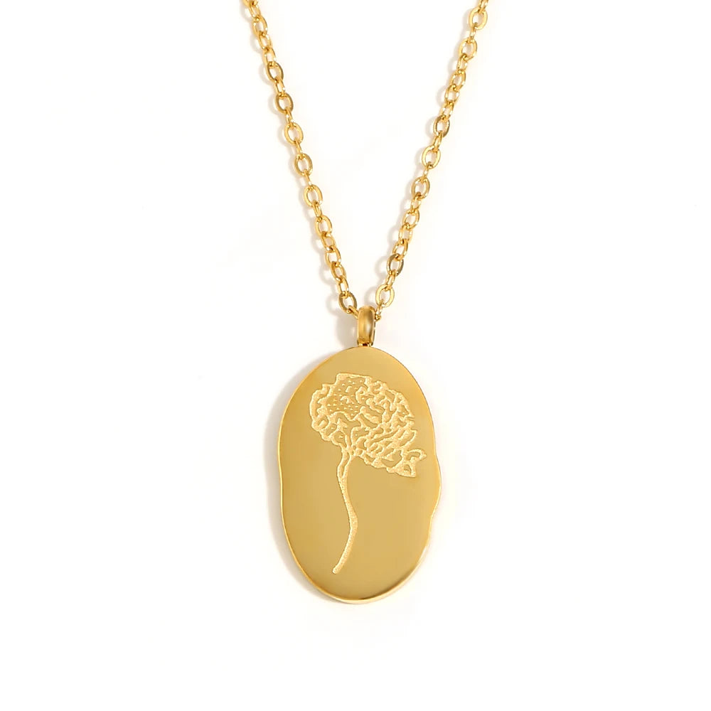 Tarnish Free Irregular Personality 12 Months Flower Pendant Necklace Stainless Steel Gold Plated Birthstone Necklace