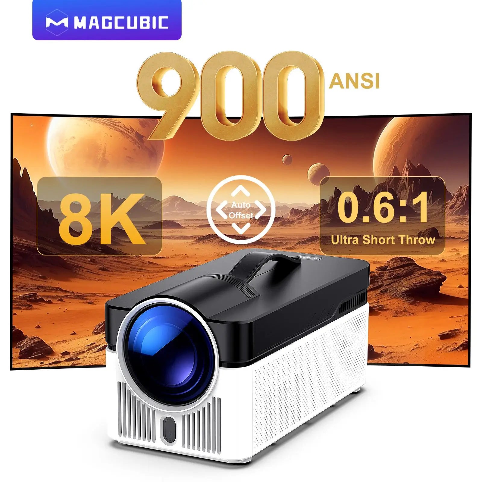 Ultra Short Throw Projector HY450 Auto Offset 8K 4K Native 1080P Projector 900ANSI BT5.4 Electronic Focus Wifi6 Voice