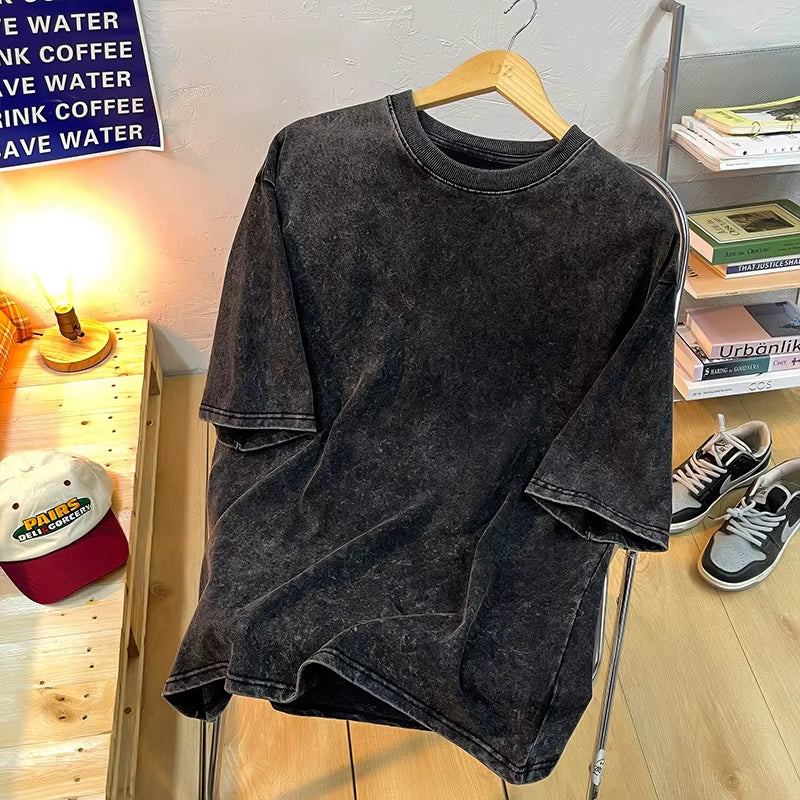 Washed Vintage Men Women T-Shirts Street Hip Hop Retro Punk T Shirt Harajuku Casual Cotton Short Sleeve Acid Wash Tshirts Tops