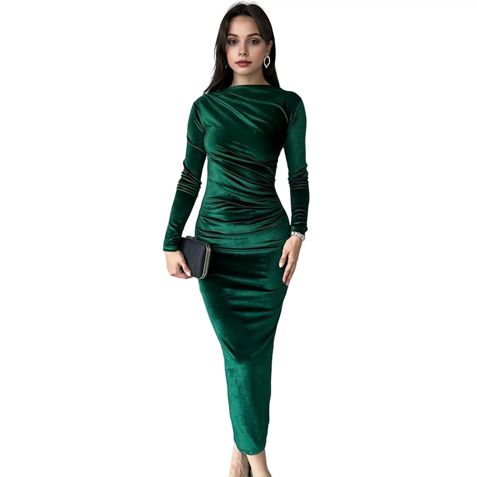 Spring Autumn Sexy Knitted Long Dress Women Long Sleeve V Neck Bodycon Maxi Dress Slit Hem Thread Slim Evening Party Dress