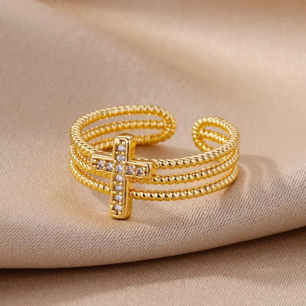 Stainless Steel Rings for Women Aesthetic Heart Gold Color Wedding Ring Vintage Waterproof Wedding Jewelry Prom Accessories Gift