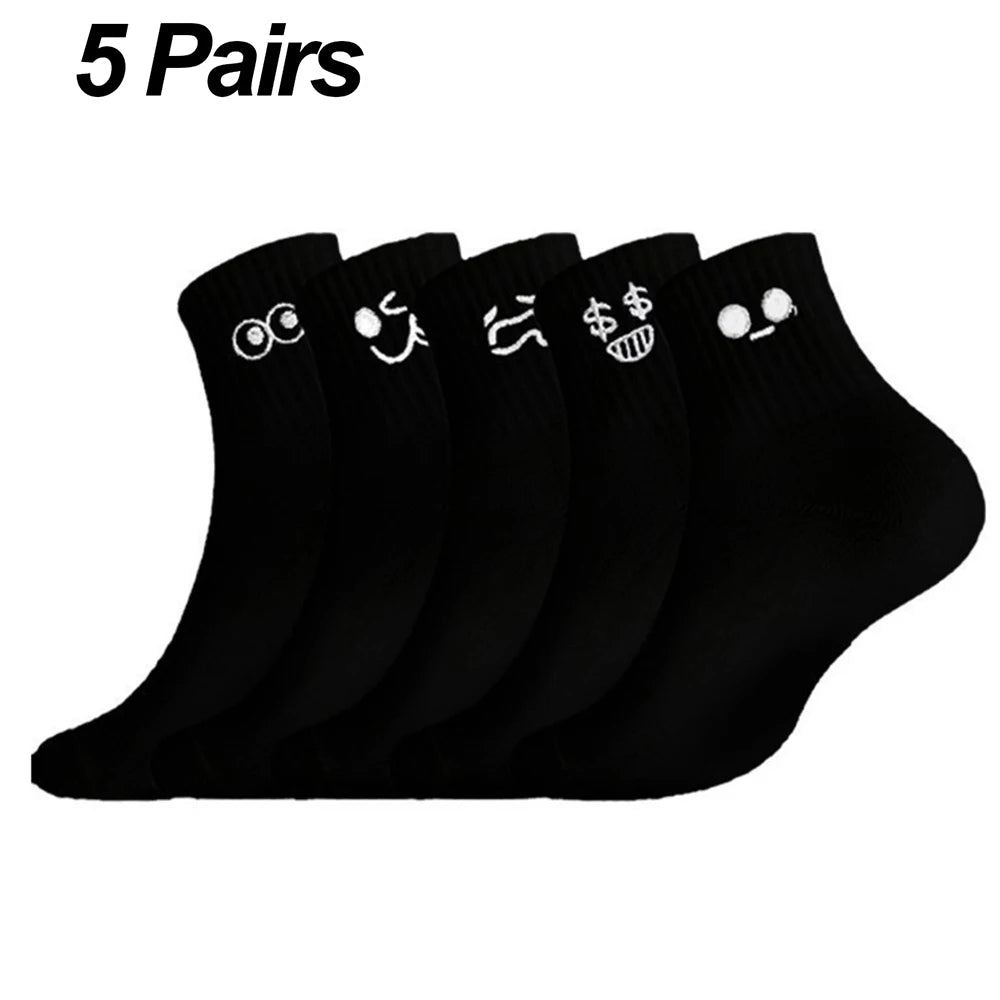 5/10 Pairs Women Cartoon Socks round Mid Tube Fashionable Cute Expression Pattern Socks Casual Breathable Autumn Girls Socks