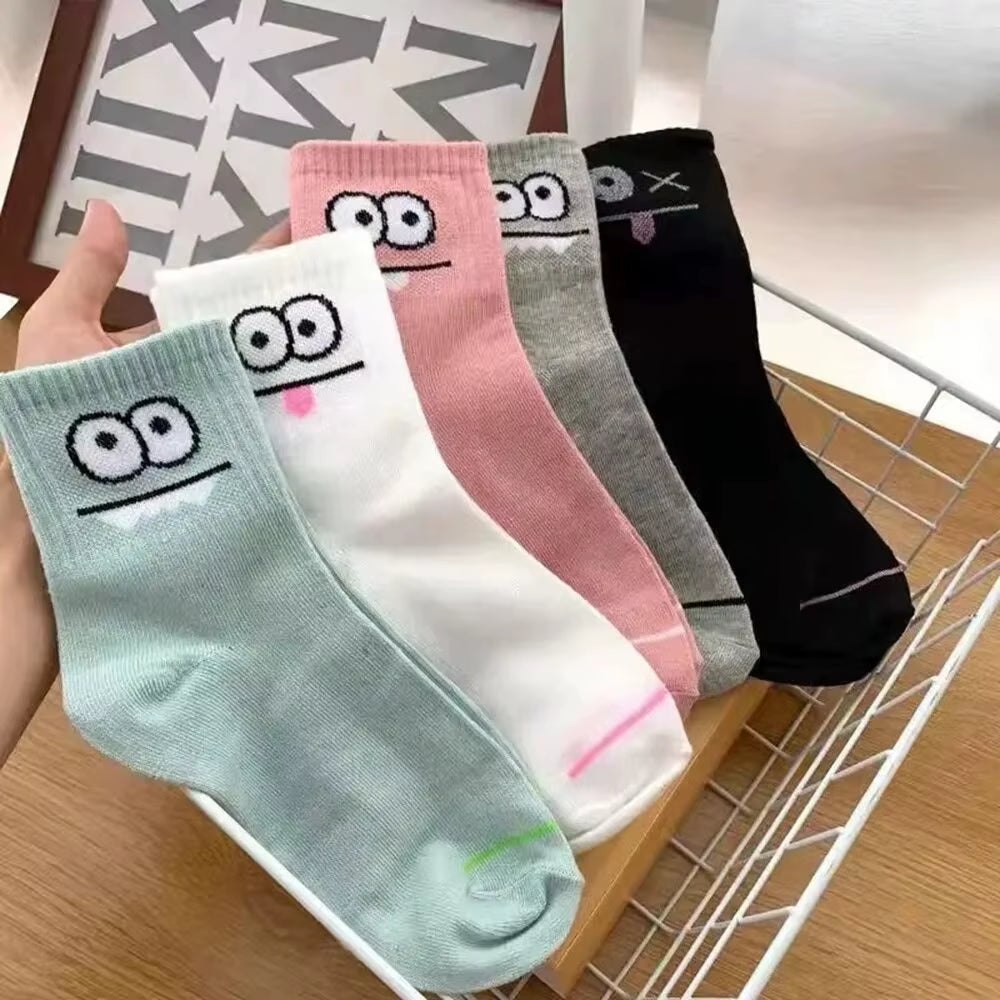 5/10 Pairs Women'S Cute Expression Printed Ankle Socks Comfort Interesting Spring Autumn Medium Tube Sock Girls' Short Socks