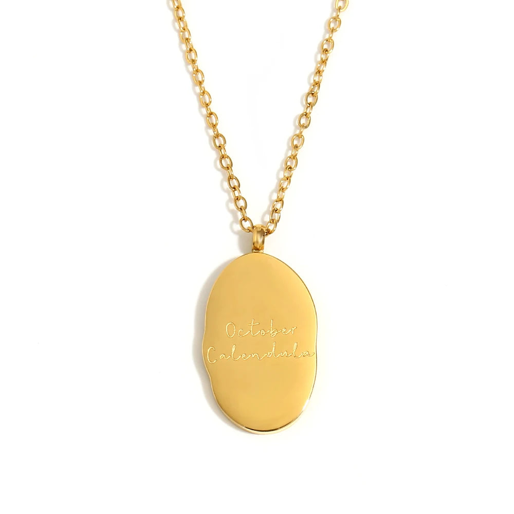 Tarnish Free Irregular Personality 12 Months Flower Pendant Necklace Stainless Steel Gold Plated Birthstone Necklace