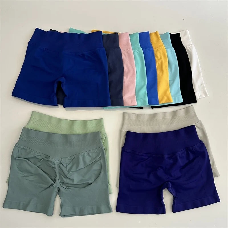 Yoga Shorts Low Ribbed Waist Band Yoga Shorts Seamless Scrunch Bum Workout Gym Shorts Booty Hight Stretch Running Shorts