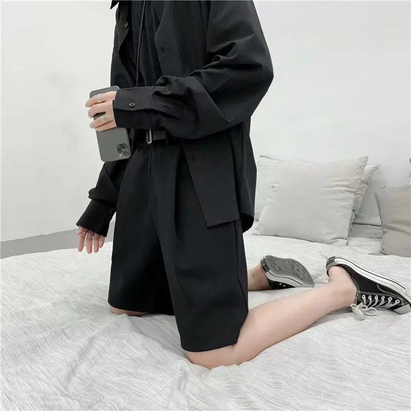 Summer Suit Shorts Men Fashion Business Dress Shorts Men Streetwear Loose British Style Suit Shorts Men Black Formal Shorts