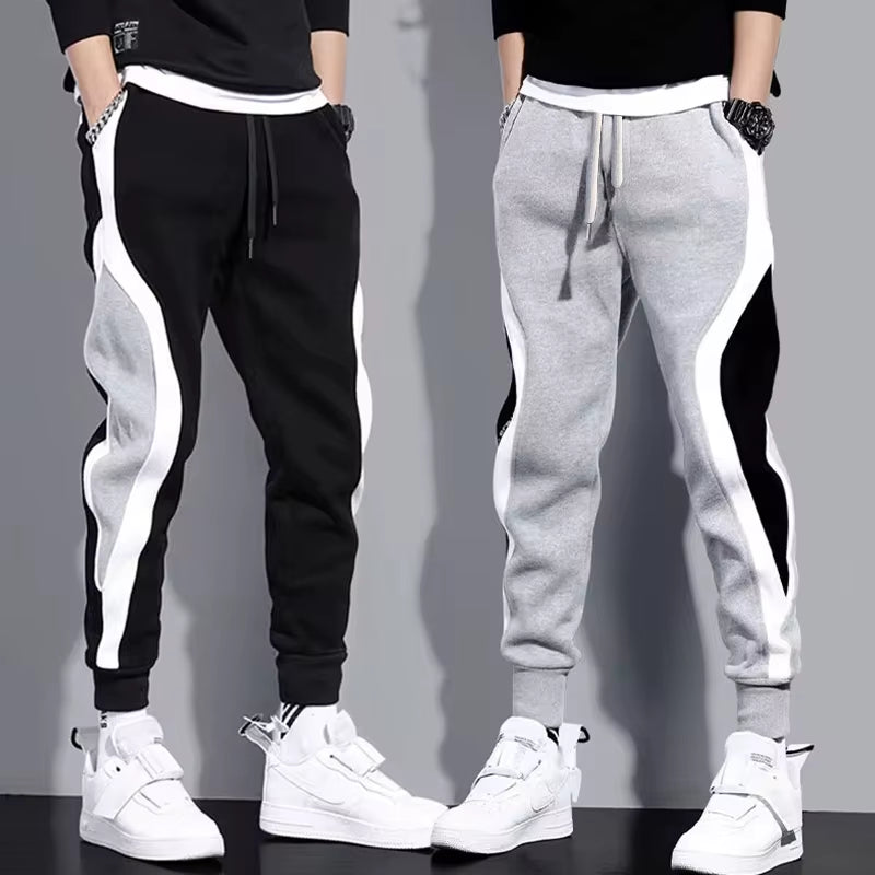 Autumn Men'S Wide Loose Casual Pants Mens Patchwork Nine-Point Sports Elastic Rope Breathable Tie-Foot Trousers