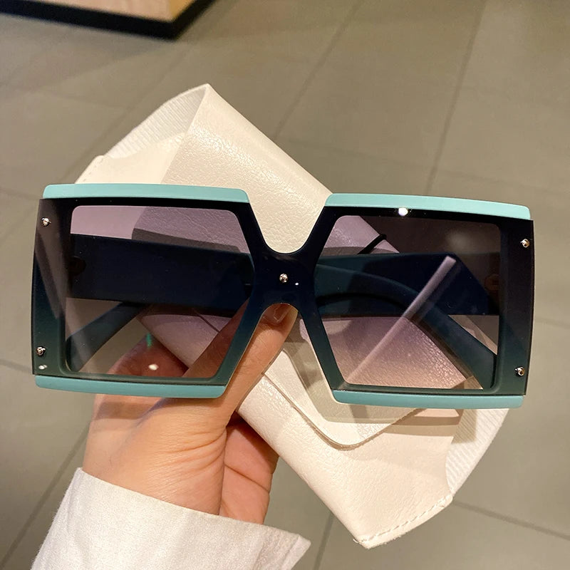Square Oversized One-Pieces Sunglasses Men Women Trendy Gradient Goggle Eyewear Fashion Luxury Brand Design Sun Glasses