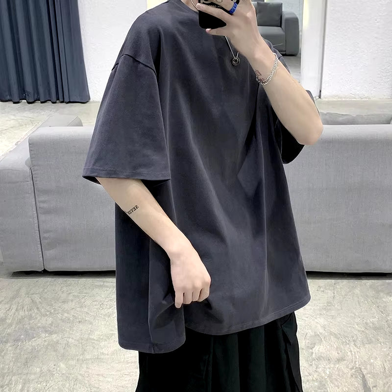 Oversized 100% Cotton Graphic T Shirts 2024 Summer Y2K Black Harajuku T-Shirts Korean Fashion Classical Vintage T Shirt