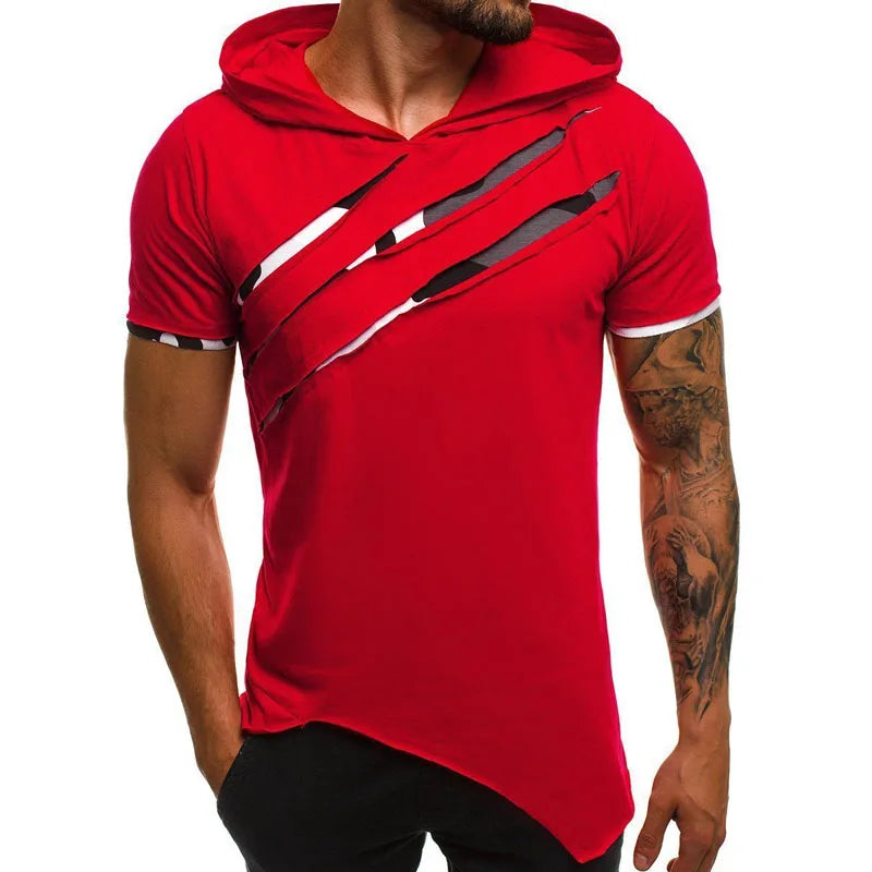 Summer Men'S Hooded T-Shirt New Casual Slim Short Sleeve T Shirt Men plus Size 3XL Solid Men Clothes Streetwear Tee Shirt Homme