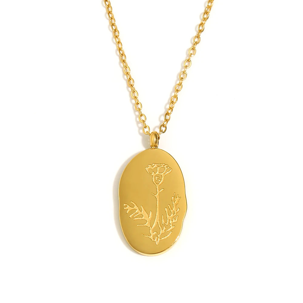 Tarnish Free Irregular Personality 12 Months Flower Pendant Necklace Stainless Steel Gold Plated Birthstone Necklace