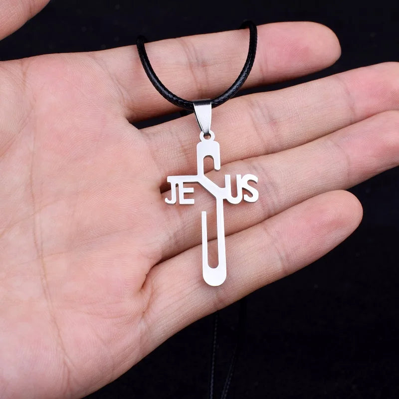 Jesus Cross Pendants & Necklaces Men Stainless Steel Never Fade Pendants Rope Chain Religious Necklaces Women Christian Jewelry