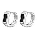 Geometric Black Stone Earrings for Men Boys,Silver Color Metal Hoop Earrings,Stylish Gift for Husband Dad Boyfriend