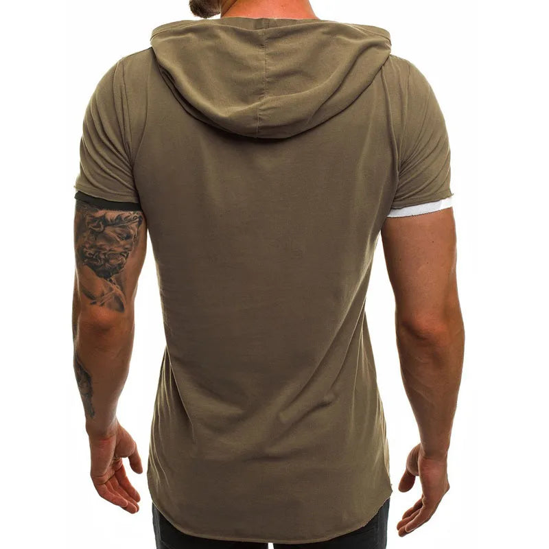 Summer Men'S Hooded T-Shirt New Casual Slim Short Sleeve T Shirt Men plus Size 3XL Solid Men Clothes Streetwear Tee Shirt Homme