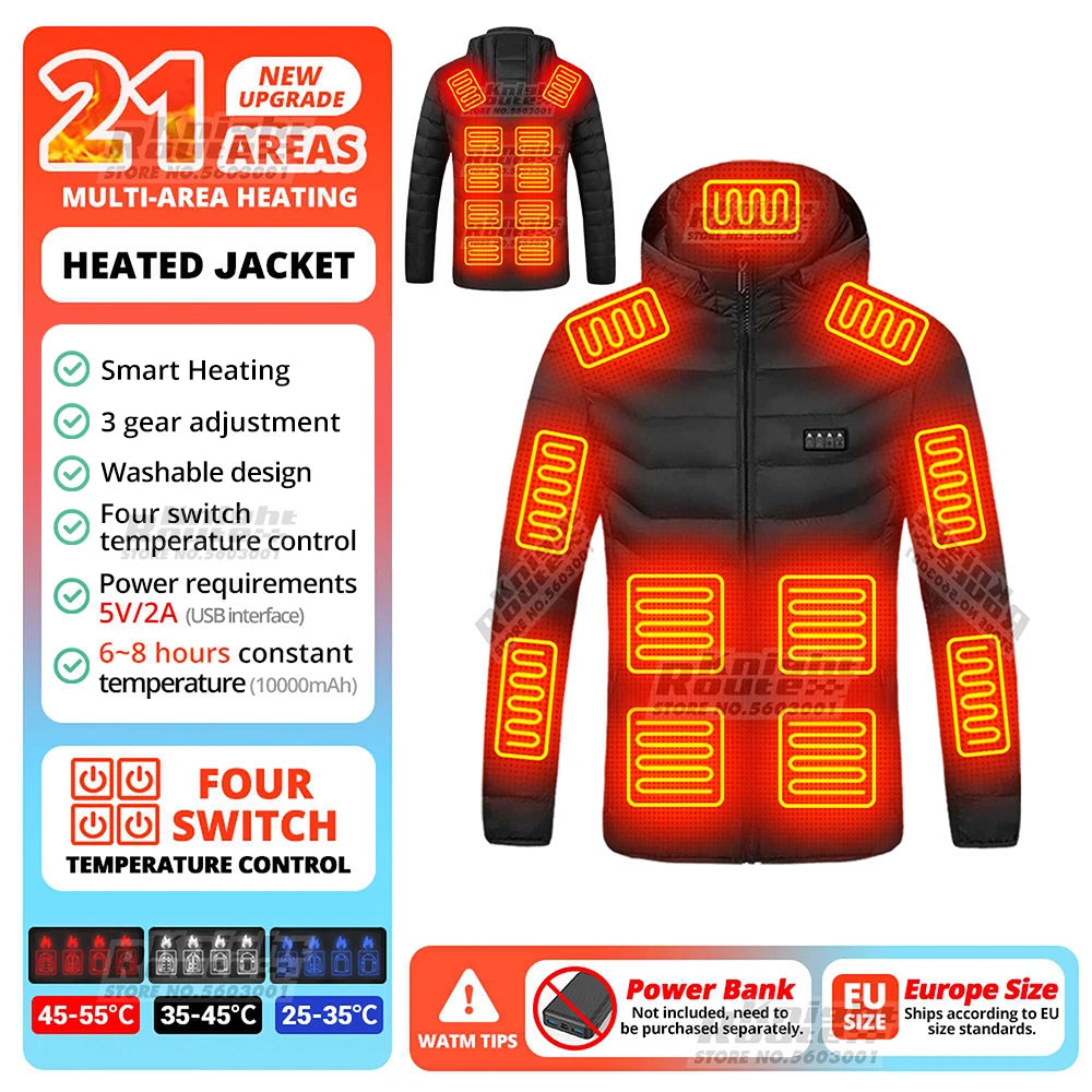 21 Areas Heated Jacket Winter Men'S Women'S Motorcycle Jacket USB Electric Heating Jacket Heated Vest Moto Thermal Clothing Coat