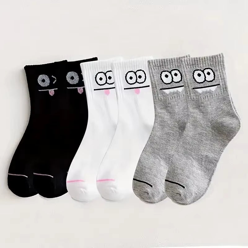 5/10 Pairs Women'S Cute Expression Printed Ankle Socks Comfort Interesting Spring Autumn Medium Tube Sock Girls' Short Socks