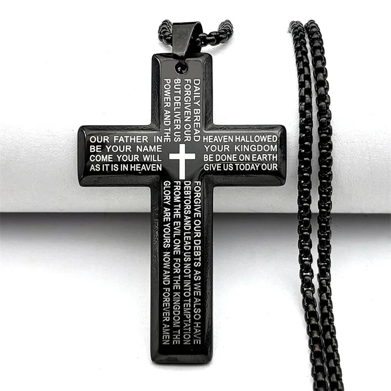 Cross Christian Church Prayer Necklace Men Stainless Steel Gold Color Bible Amulet Necklaces Jewelry Colar Masculino N2005S02