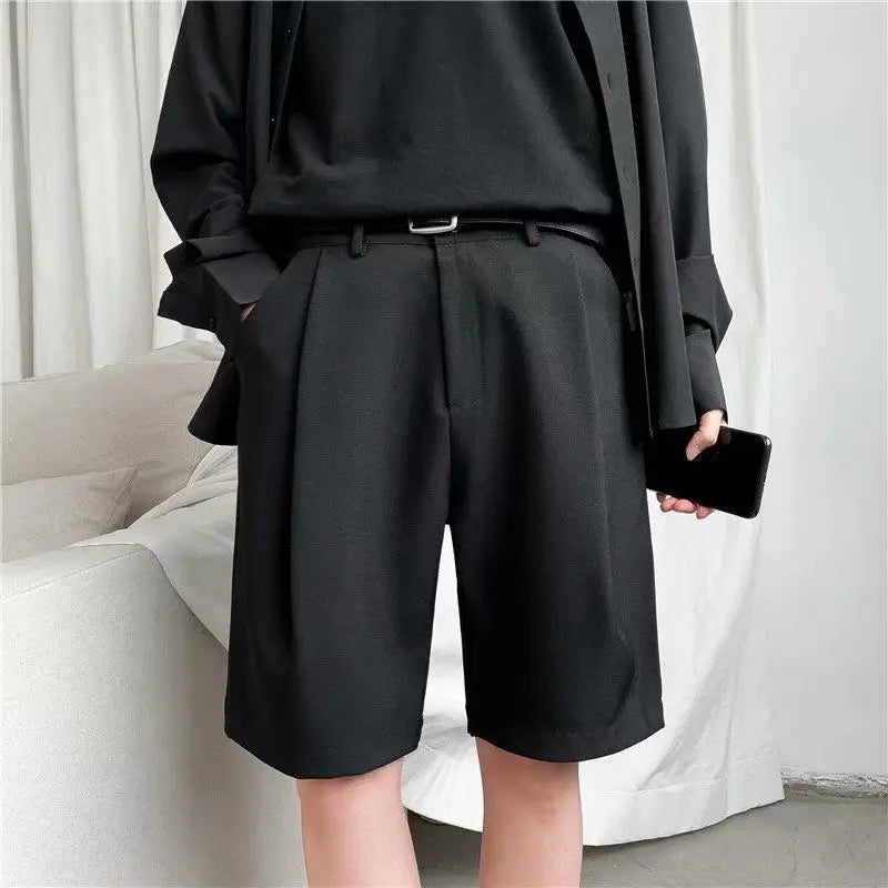 Summer Suit Shorts Men Fashion Business Dress Shorts Men Streetwear Loose British Style Suit Shorts Men Black Formal Shorts