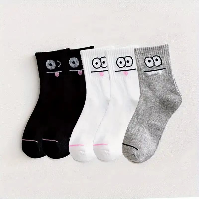 5/10 Pairs Women'S Cute Expression Printed Ankle Socks Comfort Interesting Spring Autumn Medium Tube Sock Girls' Short Socks