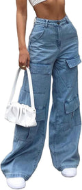 Women Fashion Denim Pants High Waist Straight Leg Baggy Y2K E-Girls Boyfriend Jeans Trousers Streetwear (Blue, 3XL), 3X-Large