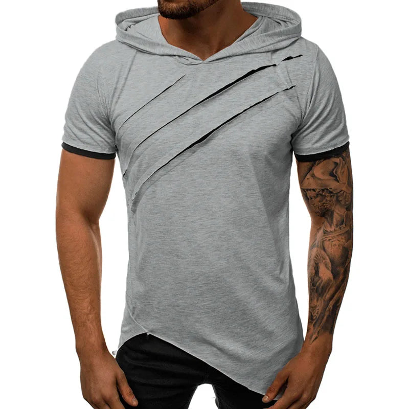 Summer Men'S Hooded T-Shirt New Casual Slim Short Sleeve T Shirt Men plus Size 3XL Solid Men Clothes Streetwear Tee Shirt Homme
