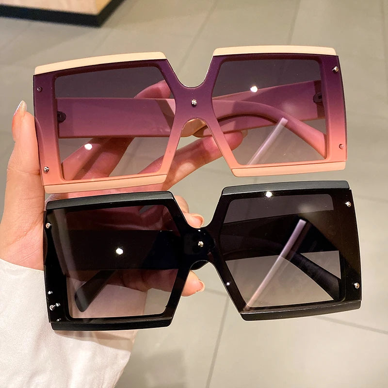 Square Oversized One-Pieces Sunglasses Men Women Trendy Gradient Goggle Eyewear Fashion Luxury Brand Design Sun Glasses