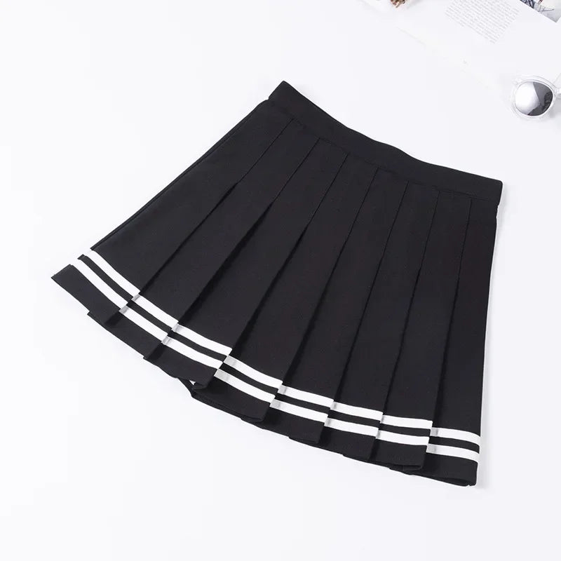 Women Harajuku Sweet Fresh Feeling High Waist Pleated Skirt Elastic Waist Cross Embroidery Skirt Pleated Skirt