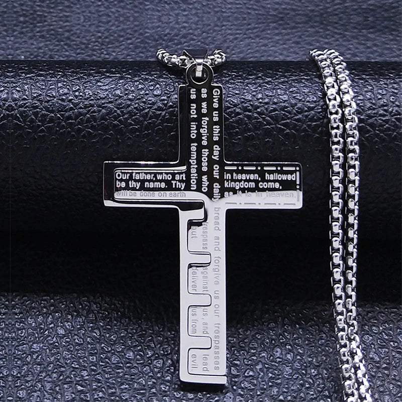 Cross Christian Church Prayer Necklace Men Stainless Steel Gold Color Bible Amulet Necklaces Jewelry Colar Masculino N2005S02