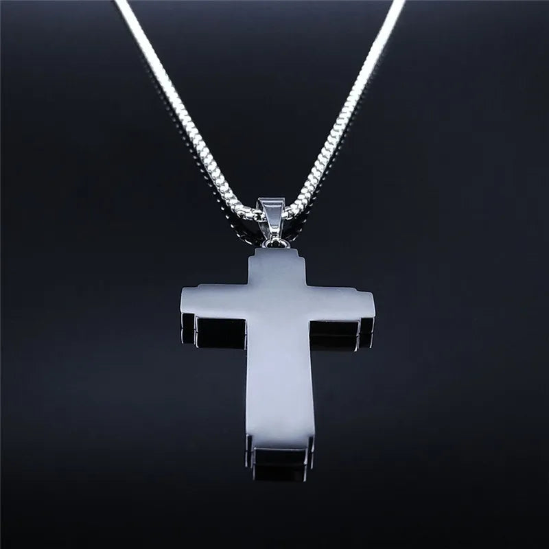Christian Bible Cross Chain Necklace Stainless Steel Pendant Necklace for Men Religious Prayer Jesus Jewelry Corrente Masculina