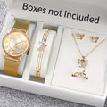 3/6PCS Fashion Heart Women'S Watch Plastic Band Analog Golden Quartz Watches Butterfly Jewelry Set(Without Box)