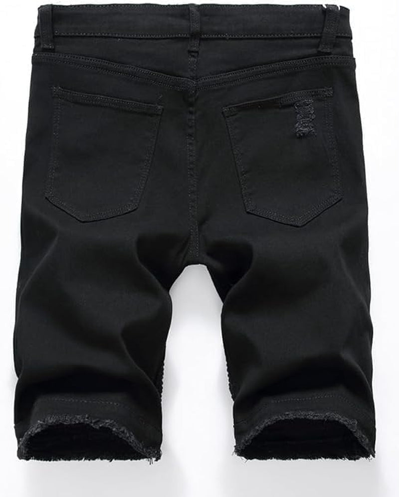 Men'S Casual Denim Shorts Classic Fit Ripped Distressed Summer Jeans Shorts