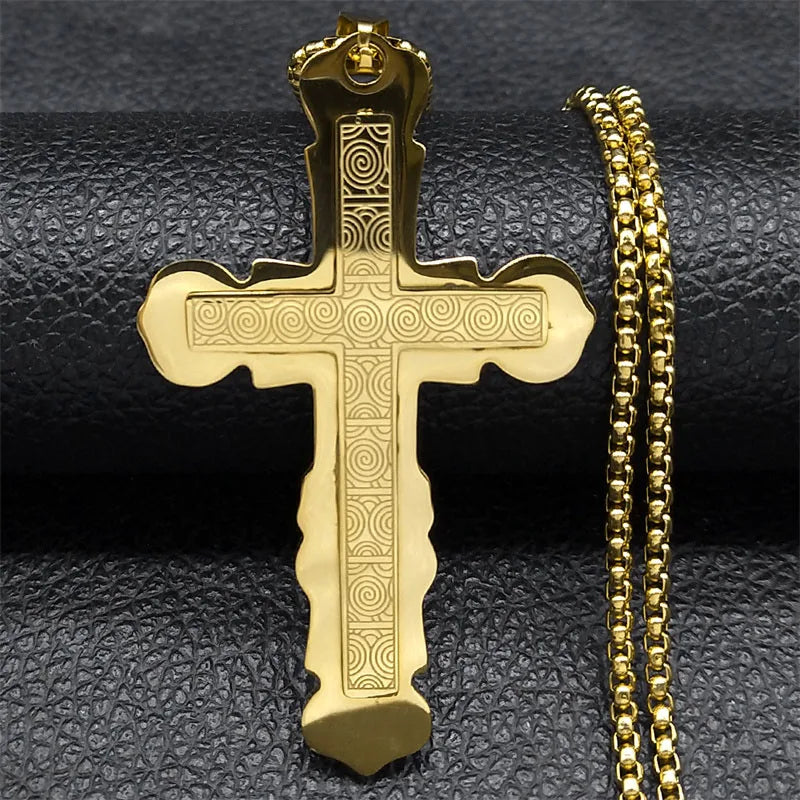 Christian Bible Cross Chain Necklace Stainless Steel Pendant Necklace for Men Religious Prayer Jesus Jewelry Corrente Masculina