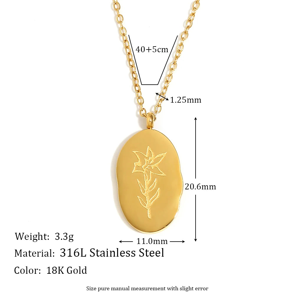 Tarnish Free Irregular Personality 12 Months Flower Pendant Necklace Stainless Steel Gold Plated Birthstone Necklace